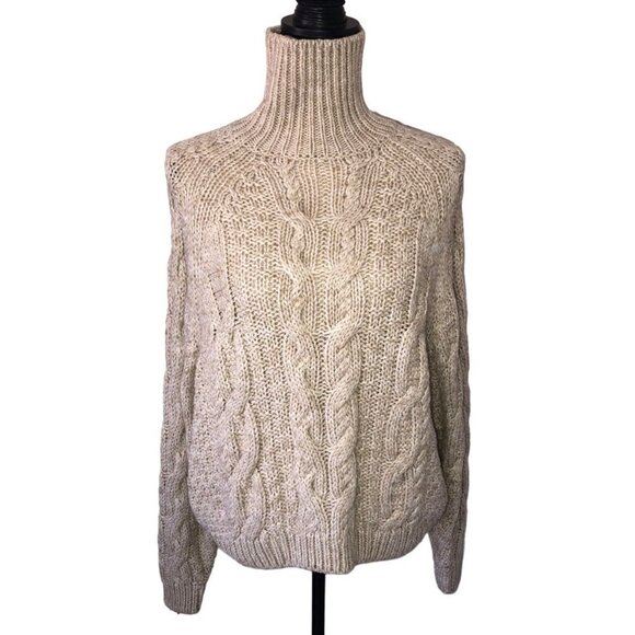 H&M Womens Size S Sweater Turtleneck Wool Blend Beige Oatmeal Long Sleeve Cozy - Picture 1 of 10